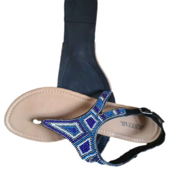 JUST Fab beaded sandals, blue, white& purple, woman's SZ11 New! - Picture 2 of 7